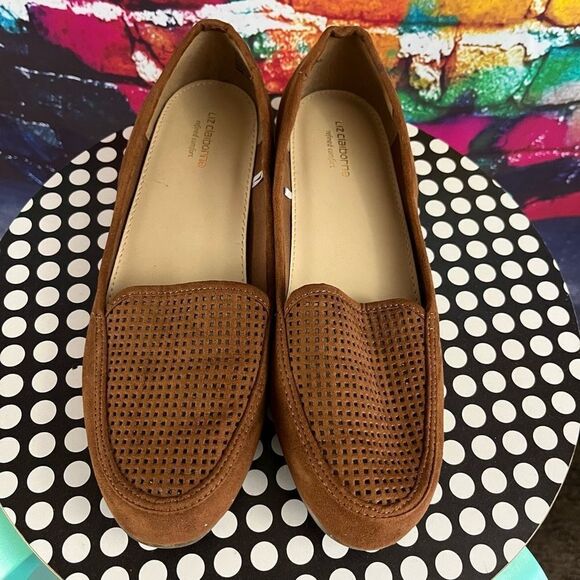 Liz Claiborne Towne Loafers Brown Perforated Upper Slip On Faux Suede 8.5 Medium - Picture 2 of 8